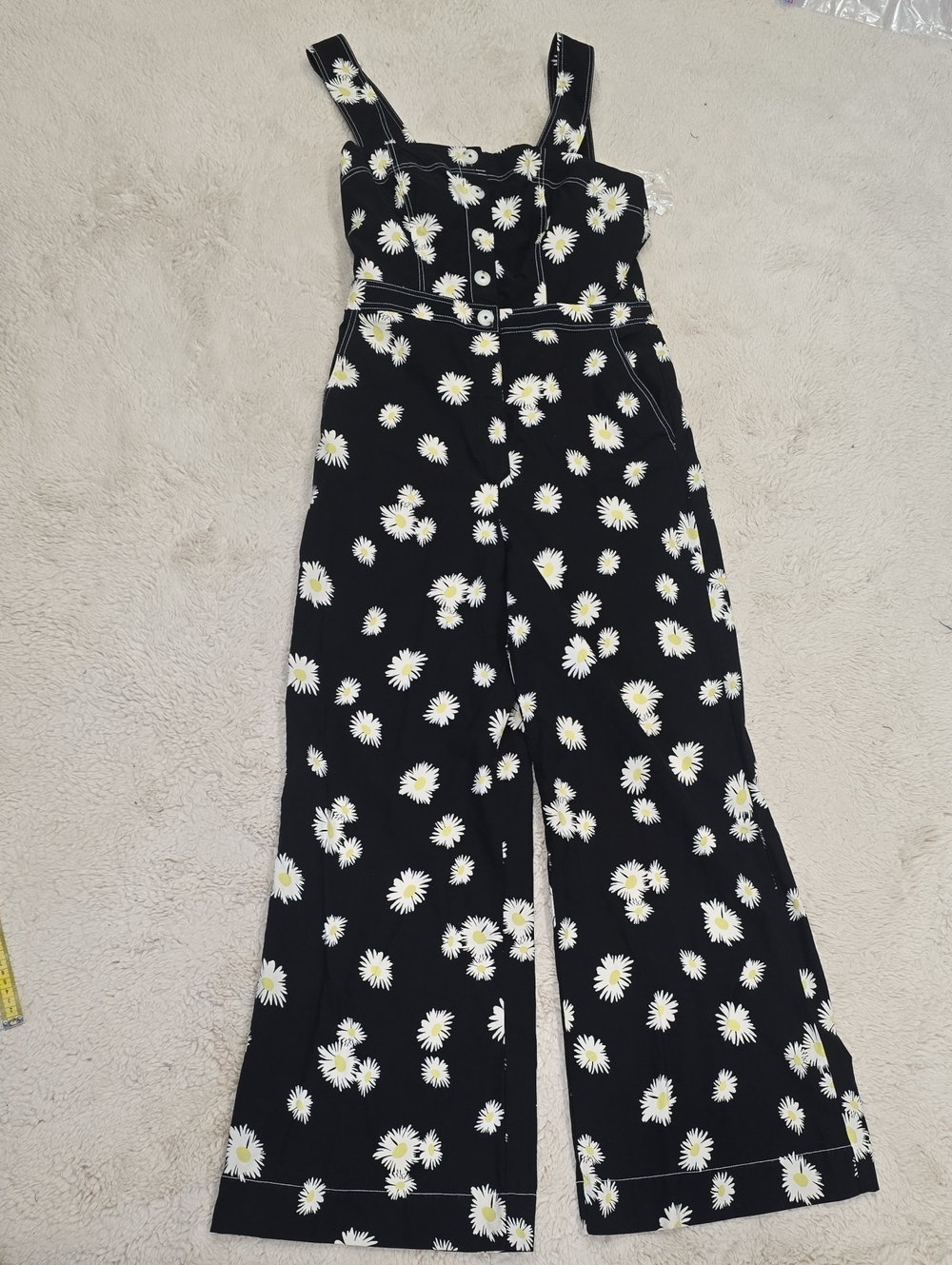 Maeve Black Daisy-Print Wide-Leg Jumpsuit
